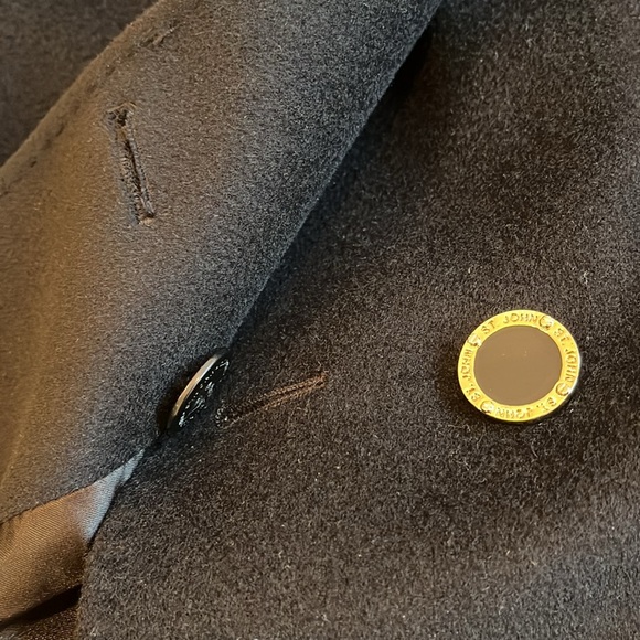 St. John Wool Cashmere Coat Women’s 6 
Black Logo Buttons Italy Classic Luxury - Picture 10 of 17